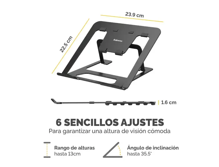 Fellowes Alumia Soporte para Portátil Negro Ajustable Fellowes Alumia Soporte para Portátil Negro Ajustable