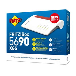AVM FRITZ!Box 5690 XGS Edition International - Router Fibra Óptica XGS-PON con Wi-Fi 7 (Hasta 7.1 Gbit/s), 10GbE WAN, 4x LAN, Teléfono DECT