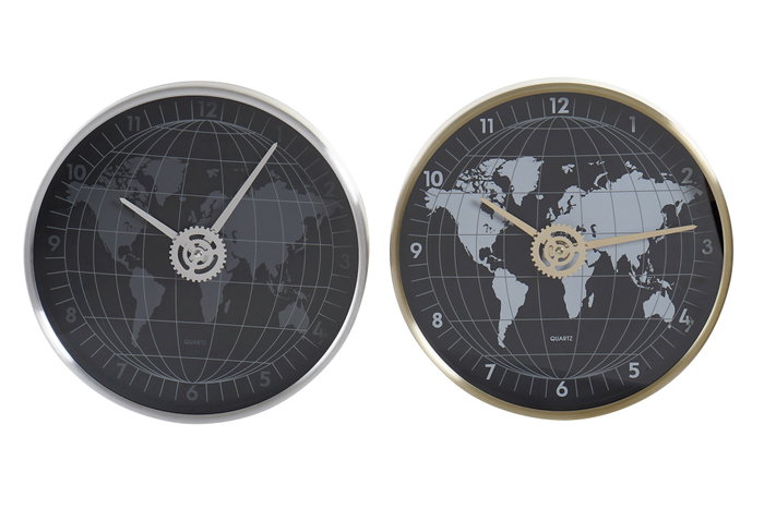DKD Home Decor Reloj de Pared Mapamundi Dorado y Plateado 4.3 x 30 x 30 cm (2 Unidades) Aluminio y Cristal DKD Home Decor Reloj de Pared Mapamundi Dorado y Plateado 4.3 x 30 x 30 cm (2 Unidades) Aluminio y Cristal