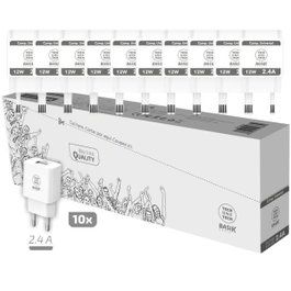 Tech One Tech Pack 10 Cargadores de Pared Basik TEC2954 12W Blanco USB-A