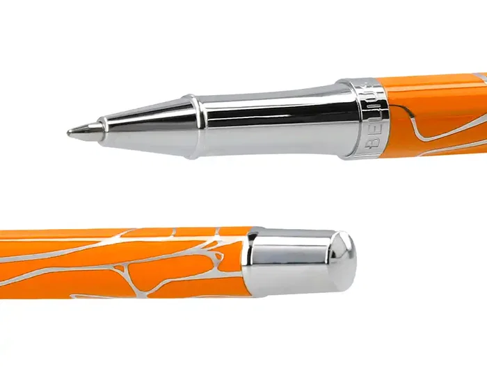 Belius Cocktails Bolígrafo y Tarjetero de Aluminio y Símil Piel, Naranja Plateado con Tinta Azul, Protección RFID, Caja Diseño