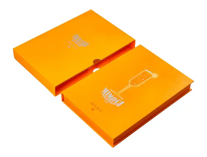 Belius Cocktails Bolígrafo y Tarjetero de Aluminio y Símil Piel, Naranja Plateado con Tinta Azul, Protección RFID, Caja Diseño