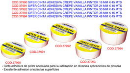 SIFER Cinta Adhesiva Crepe Vainilla Pintor 48 mm x 45 m