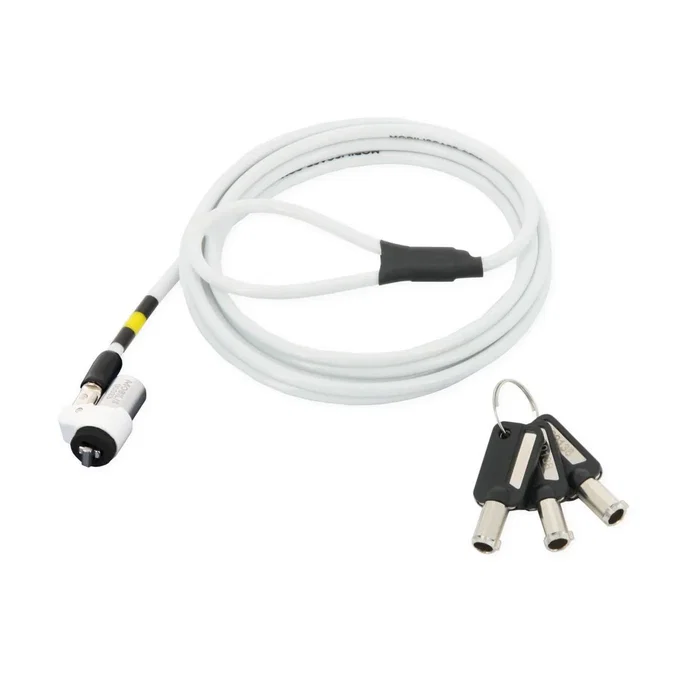 Mobilis 001326 Cable Antirrobo para Portátil con Llave, Acero, 1.8 m de Longitud, 4 mm de Diámetro, Color Blanco