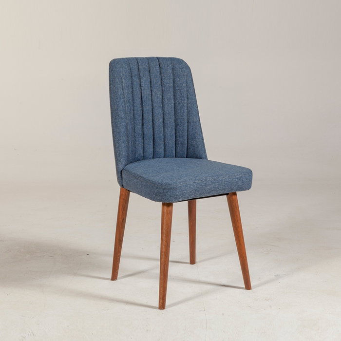 Hanah Home Vina 1048 Silla Escandinava Moderna Azul Oscuro, Nogal, Lino, Madera