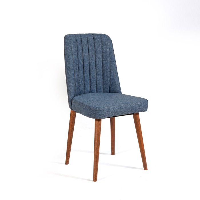 Hanah Home Vina 1048 Silla Escandinava Moderna Azul Oscuro, Nogal, Lino, Madera
