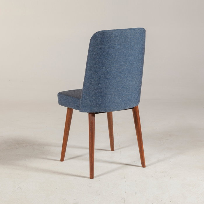 Hanah Home Vina 1048 Silla Escandinava Moderna Azul Oscuro, Nogal, Lino, Madera