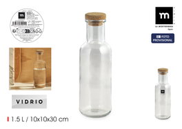 La Mediterranea Botella de Vidrio Lisa con Tapa de Corcho 1.5L