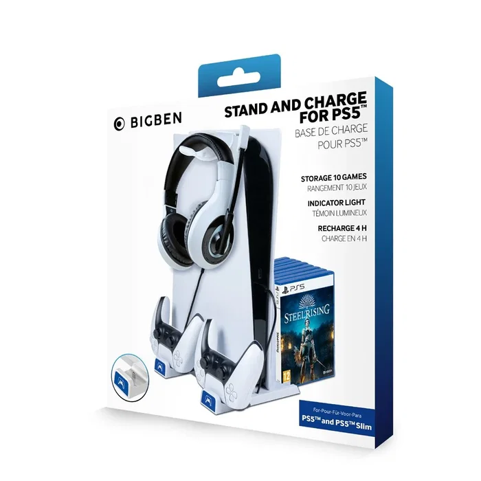 Bigben Interactive PS5SCHARGESTAND - Sistema de Carga con Soporte para 2 Mandos PS5 DualSense, Accesorio de Videoconsola, Color Blanco