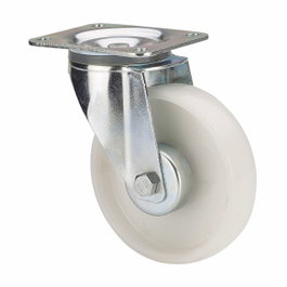 Ruedas Alex Rueda giratoria de poliamix con placa y eje liso, blanco, Ø 12,5 cm