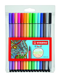 STABILO PEN 68 Caja de 15 rotuladores de punta fina, colores surtidos