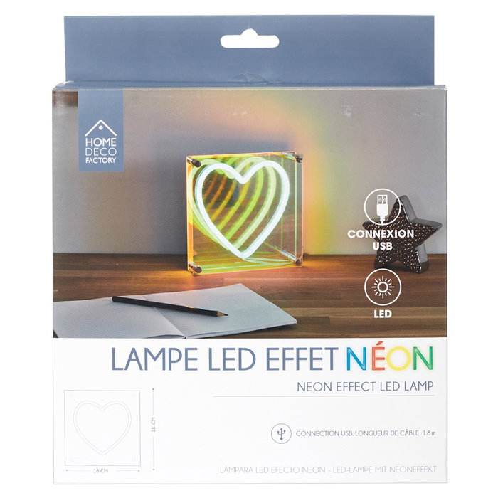 Home Deco Factory Letrero LED Neon Corazón en Acrílico y PVC, Alimentación USB 5V, 5W