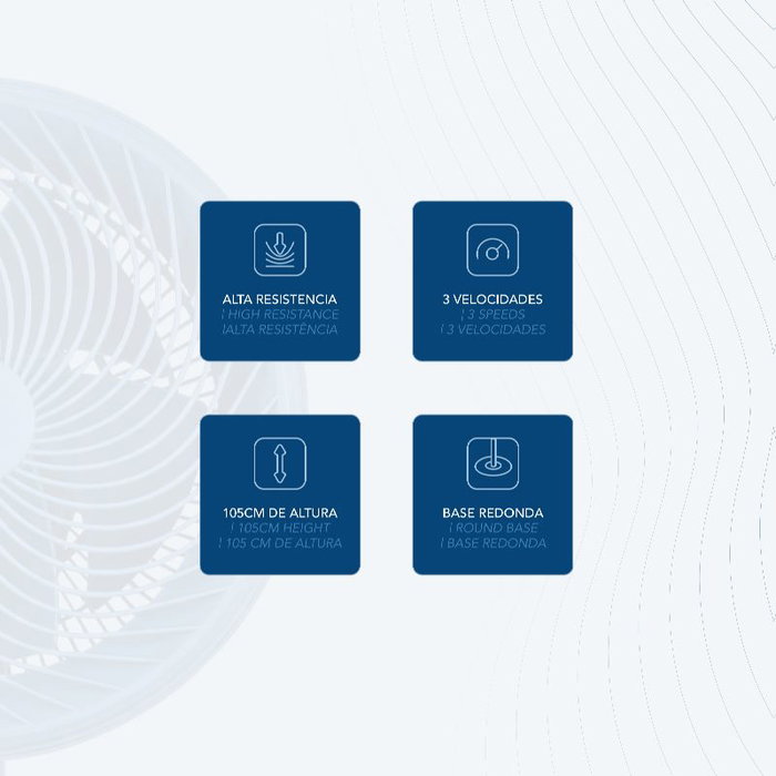 Daewoo Ventilador de Mesa 30 cm (12") High Speed 90W, Base Redonda, Azul