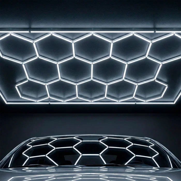 Lámpara LED Hexagonal 6000K 500W 55000 lúmenes 14 Hexágonos 44cm + Rectángulo 500cm