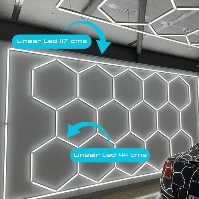 Lámpara LED Hexagonal 6000K 500W 55000 lúmenes 14 Hexágonos 44cm + Rectángulo 500cm