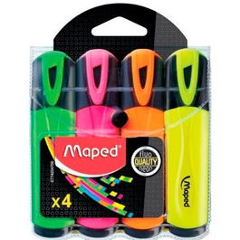 Maped Marcador Fluorescente Peps Classic, Blíster 4 Ud, Colores Surtidos