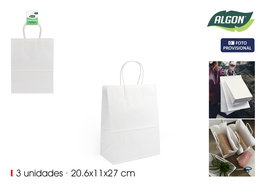 Algon Set 3 Bolsas Papel Blanco 20.6 cm x 11 cm x 27 cm (24 Unidades)
