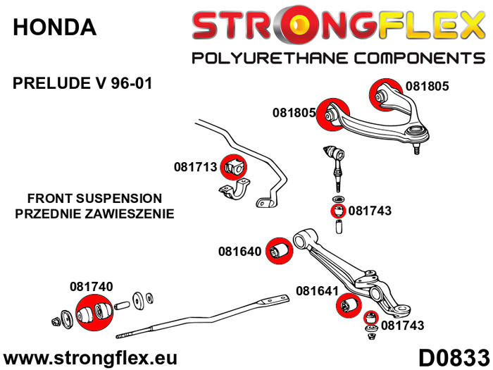 StrongFlex STF081641B Silentblock Brazo Inferior Delantero Exterior para Honda Accord, Odyssey, Prelude y Rover 600