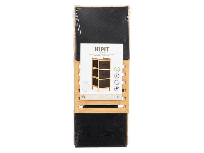 KIPIT Estantería de Bambú con 3 Cajones Negro KIPIT Estantería de Bambú con 3 Cajones Negro