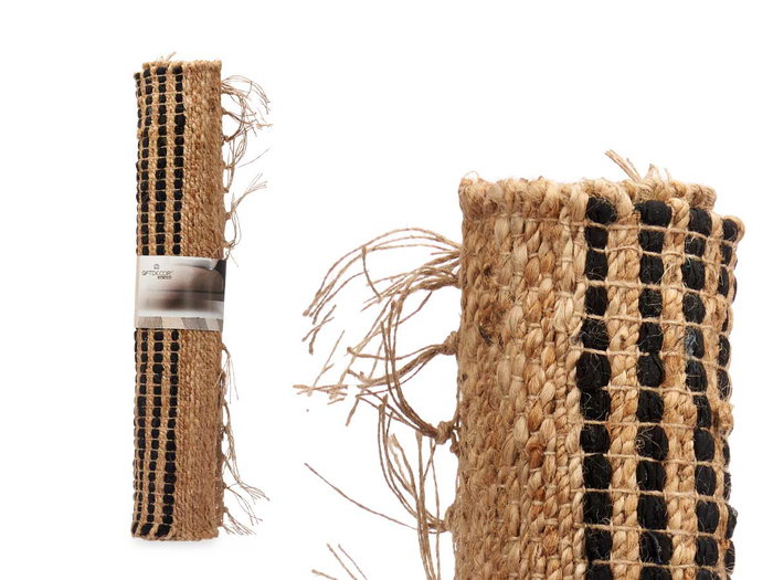 Giftdecor Alfombra Natural Rayas Negra 70 x 140 cm (Set de 8)