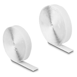DeLOCK Cinta de gancho y lazo autoadhesiva, 5 m x 20 mm, blanco, LA, rollo de 1 pieza
