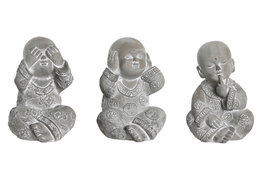 DKD Home Decor Figura de Buda en Cemento Gris Surtida