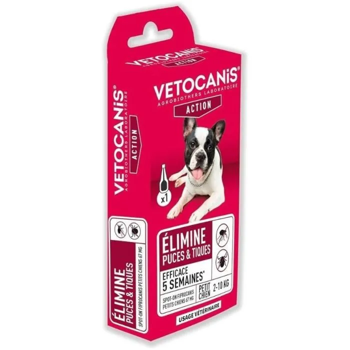 Vetocanis Pipeta 67mg Fipronil Spot-on Control de Pulgas y Garrapatas para Perros Pequeños