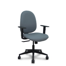 Silla de oficina Horche con mecanismo Sincro tapizada con Tela color Gris. Equipada con Base piramidal negra, Brazos 1D y Ruedas 65mm nailon
