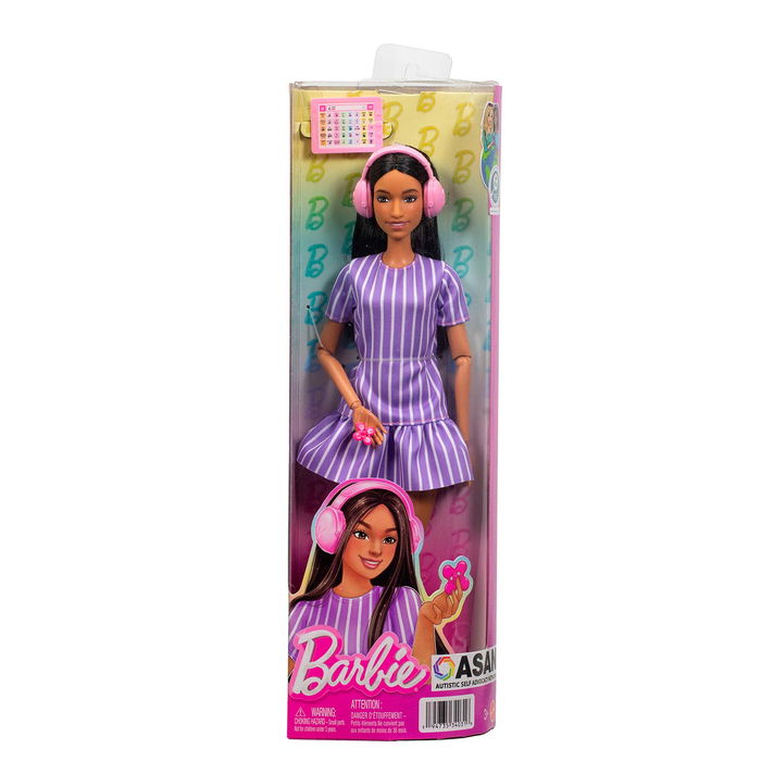 Barbie Muñeca Fashionista Autista Vestido Rayas JJN58