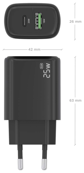 Aisens Cargador de Pared GaN 25W con USB-C y USB-A A110-0912 Negro Aisens Cargador de Pared GaN 25W con USB-C y USB-A A110-0912 Negro
