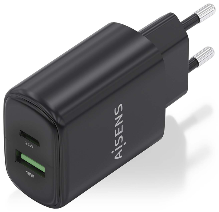 Aisens Cargador de Pared GaN 25W con USB-C y USB-A A110-0912 Negro Aisens Cargador de Pared GaN 25W con USB-C y USB-A A110-0912 Negro