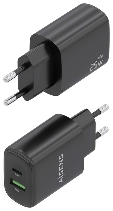 Aisens Cargador de Pared GaN 25W con USB-C y USB-A A110-0912 Negro Aisens Cargador de Pared GaN 25W con USB-C y USB-A A110-0912 Negro