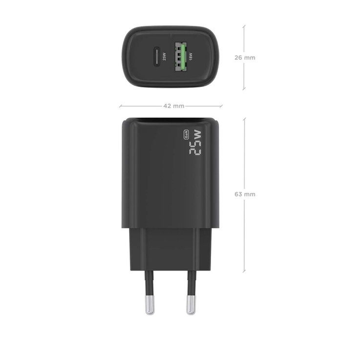 Aisens Cargador de Pared GaN 25W con USB-C y USB-A A110-0912 Negro Aisens Cargador de Pared GaN 25W con USB-C y USB-A A110-0912 Negro