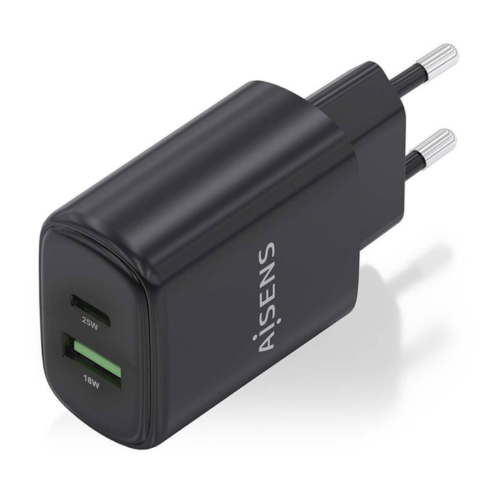 Aisens Cargador de Pared GaN 25W con USB-C y USB-A A110-0912 Negro Aisens Cargador de Pared GaN 25W con USB-C y USB-A A110-0912 Negro