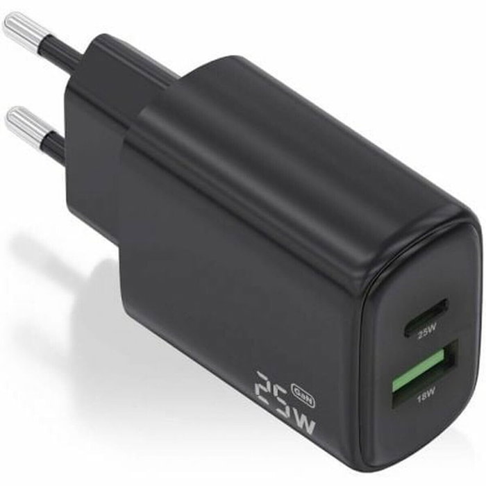 Aisens Cargador de Pared GaN 25W con USB-C y USB-A A110-0912 Negro Aisens Cargador de Pared GaN 25W con USB-C y USB-A A110-0912 Negro