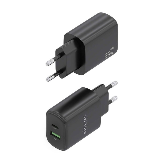 Aisens Cargador de Pared GaN 25W con USB-C y USB-A A110-0912 Negro Aisens Cargador de Pared GaN 25W con USB-C y USB-A A110-0912 Negro