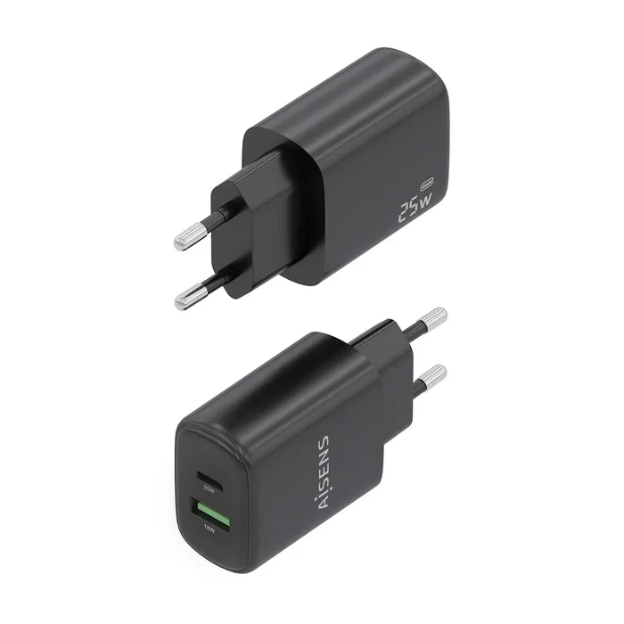 AISENS Cargador GaN 25W con USB-C PD3.0 y USB-A QC3.0, Negro AISENS Cargador GaN 25W con USB-C PD3.0 y USB-A QC3.0, Negro