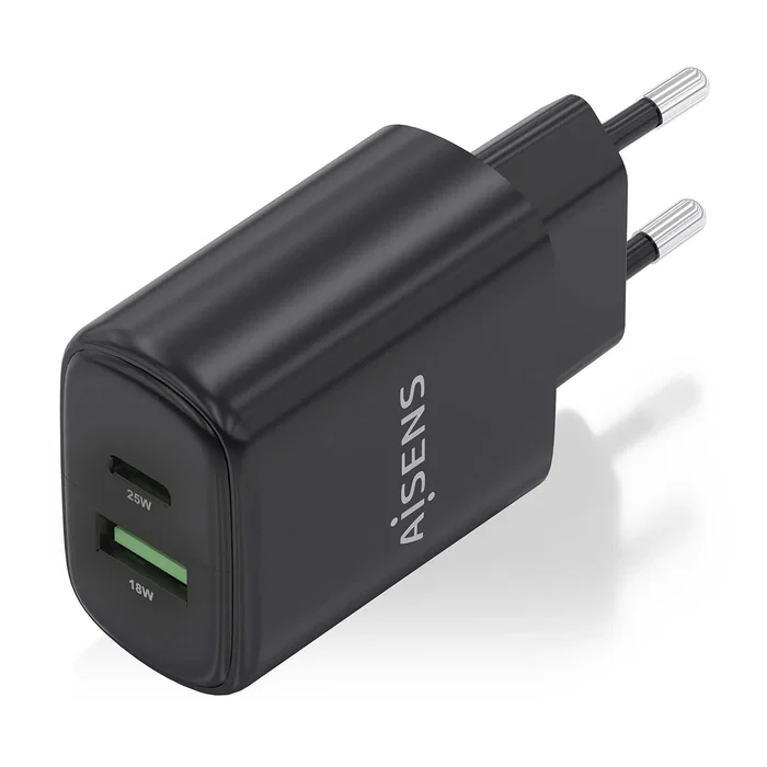 AISENS Cargador GaN 25W con USB-C PD3.0 y USB-A QC3.0, Negro AISENS Cargador GaN 25W con USB-C PD3.0 y USB-A QC3.0, Negro