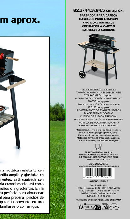 Inde Barbacoa con Ruedas Algon BBQ, Dimensiones 82.3 x 44.3 x 84.5 cm (2 Unidades)