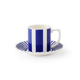 Spode Colección Steccato - Juego de 4 Tazas de Café con Plato, 80 ml, Para Lavavajillas y Microondas, Fabricado en Inglaterra