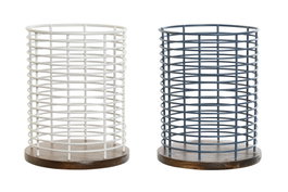DKD Home Decor Cubertero de Metal y Rubberwood, Surtido de 2 Unidades