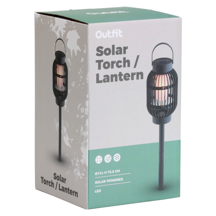 Outfit Farolillo-Antorcha Solar para Exterior con Panel Policristalino, 36 LEDs y Batería Recargable, Altura 72.5 cm, Polipropileno