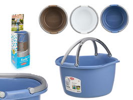 Stefanplast Cesta de Plástico Redonda 16L con Asas, Surtido de Colores (Azul, Marrón, Blanco), Dimensiones 39x22x39cm (Set de 30)