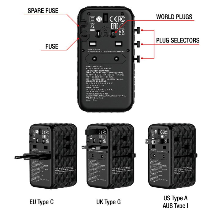 Verbatim GaN III Uni.Travel Adaptador 140W Cargador Universal Negro UTA-10 32125