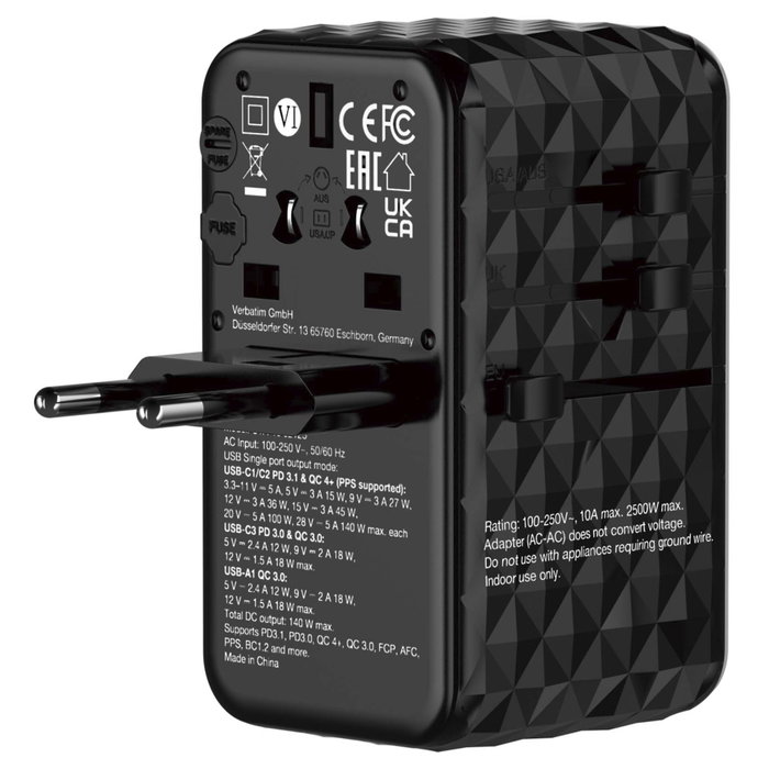 Verbatim GaN III Universal Travel Adapter 140W UTA-10 Verbatim GaN III Universal Travel Adapter 140W UTA-10
