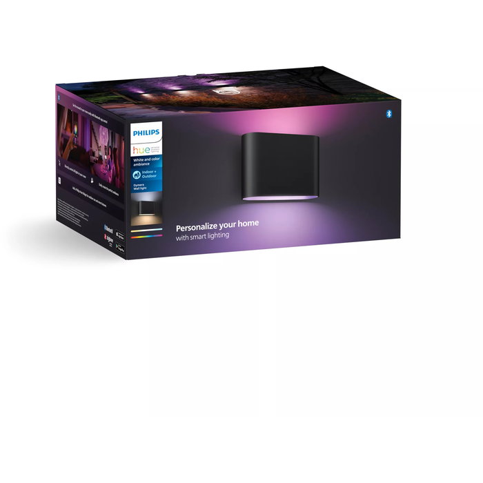Philips Hue White and Color Ambiance Aplique Mural Dymera - Luz de Pared Inteligente Bluetooth, Negro, IP44 para Interior y Exterior
