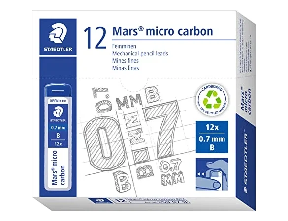 Staedtler Mars Micro Minas de Grafito 0,7 mm B, 12 unidades Staedtler Mars Micro Minas de Grafito 0,7 mm B, 12 unidades