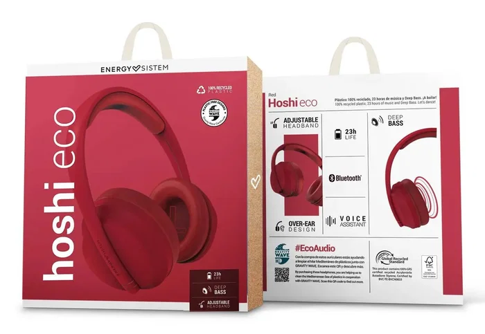 Energy Sistem Hoshi Eco Auriculares Diadema Bluetooth 5.3 Over-Ear, 23h Batería, USB Tipo C, Diseño Circumaural, Color Rojo