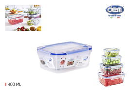 Dem Fiambrera Hermética Rectangular, 400 ml, 14 x 11 x 6 cm, Tartera Portátil para Alimentos (12 Unidades)