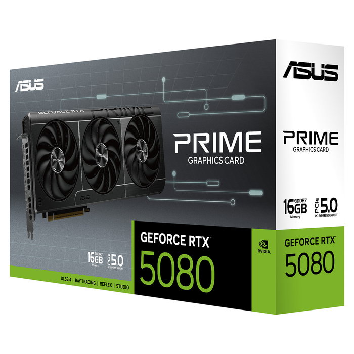 ASUS Prime GeForce RTX 5080 16GB GDDR7 PCIe 5.0 - Tarjeta Gráfica Gaming con 3 Ventiladores y Resolución 8K (7680 x 4320)